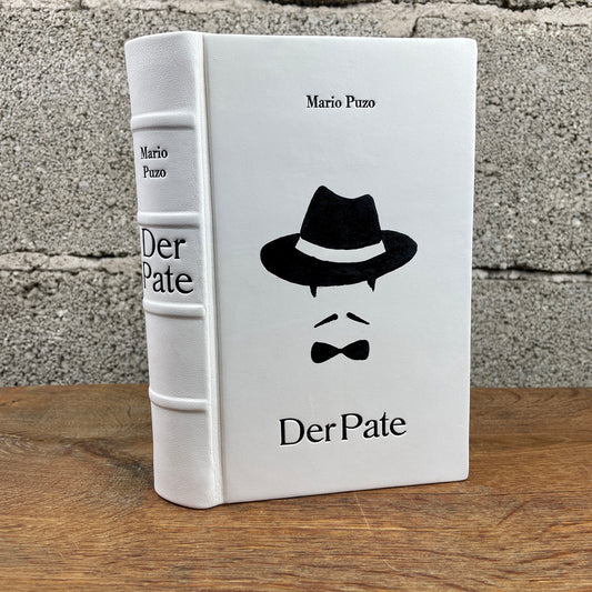 Der Pate  Mario Puzo // Mafia Buch // weißes Leder // handbemalt // UNIKAT